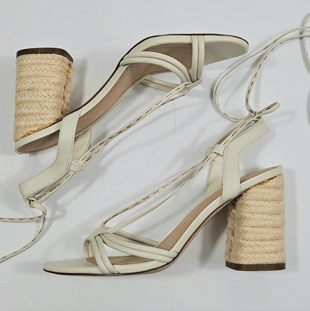 Gibson Latimer Tasha Sheep Leather Cream Ankle Wrap Jute Block Heel Sandal - Picture 8 of 16